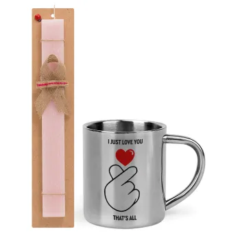 I just love you, that's all., Easter Set, metallic thermal cup (300ml) & aromatic flat Easter candle (30cm) (PINK)