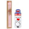 Easter Set, Children's thermal stainless steel water bottle with safety straw, pink/purple (350ml) & Easter scented flat candle (30cm) (PINK)