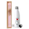 Easter Set, metallic stainless steel water bottle (750ml) & scented flat Easter candle (30cm) (PINK)