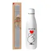 Easter Set, metallic stainless thermos bottle (500ml) & scented flat Easter candle (30cm) (GRAY)