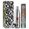Easter Set, metallic stainless thermos flask (500ml) & scented flat Easter candle (30cm) (GRAY)