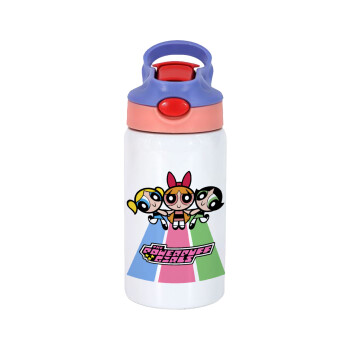 The powerpuff girls , Children's hot water bottle, stainless steel, with safety straw, pink/purple (350ml)
