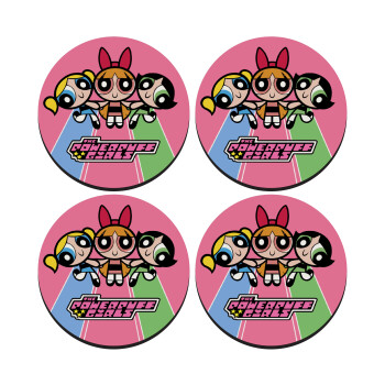 The powerpuff girls , ΣΕΤ 4 Σουβέρ ξύλινα στρογγυλά (9cm)