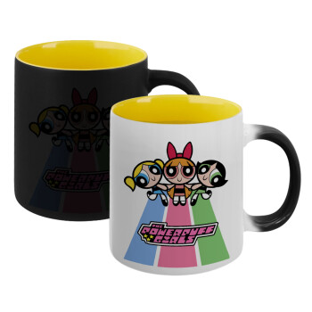 The powerpuff girls , Κούπα Μαγική εσωτερικό κίτρινη, κεραμική 330ml που αλλάζει χρώμα με το ζεστό ρόφημα (1 τεμάχιο)