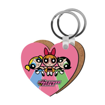 The powerpuff girls , Μπρελόκ Ξύλινο καρδιά MDF