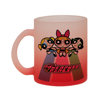 The powerpuff girls , Κούπα γυάλινη δίχρωμη με βάση το κόκκινο ματ, 330ml