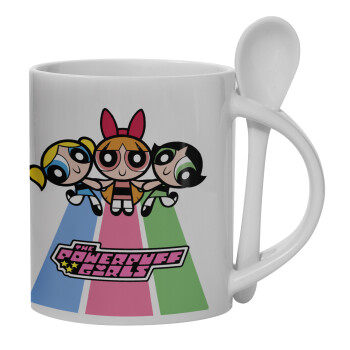 The powerpuff girls , Ceramic coffee mug with Spoon, 330ml (1pcs)