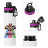 Metallic water bottle with safety lid, 850ml aluminum