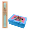 Easter Set, children's snack container BLUE & Easter aromatic flat candle (30cm) (TURQUOISE)