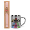Easter Set, metallic thermal cup (300ml) & aromatic flat Easter candle (30cm) (PINK)