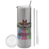Tumbler stainless steel Silver 600ml, with metal straw & cleaning brush
