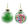 Transparent Christmas tree ball ornament with green filling 8cm