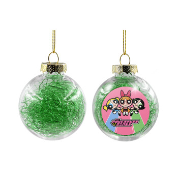 The powerpuff girls , Χριστουγεννιάτικη μπάλα δένδρου διάφανη με πράσινο γέμισμα 8cm