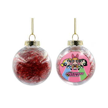 The powerpuff girls , Χριστουγεννιάτικη μπάλα δένδρου διάφανη με κόκκινο γέμισμα 8cm