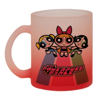 The powerpuff girls , Κούπα γυάλινη δίχρωμη με βάση το κόκκινο ματ, 330ml