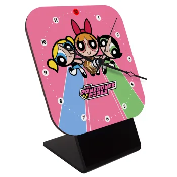 The powerpuff girls , Επιτραπέζιο ρολόι ξύλινο με δείκτες (10cm)