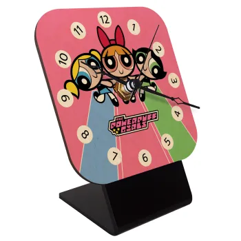 The powerpuff girls , Επιτραπέζιο ρολόι σε φυσικό ξύλο (10cm)
