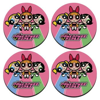 The powerpuff girls , ΣΕΤ 4 Σουβέρ ξύλινα στρογγυλά (9cm)