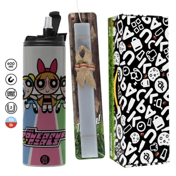 The powerpuff girls , Πασχαλινή Λαμπάδα με Travel Tumbler θερμό (600ml, BPA free) & κερί αρωματικό πλακέ (30cm) (ΓΚΡΙ)