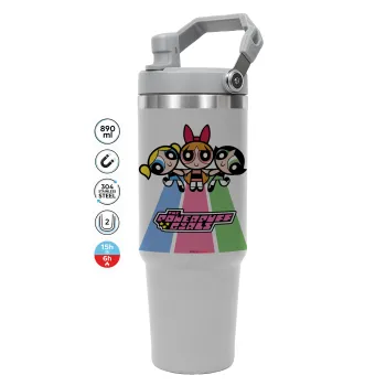 The powerpuff girls , ΓΚΡΙ χρώματος Θερμός Ανοξείδωτο 890ml (30oz) με χερούλι