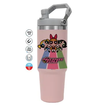 The powerpuff girls , ΡΟΖ χρώματος Θερμός Ανοξείδωτο 890ml (30oz) με χερούλι
