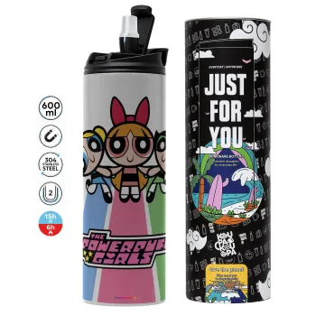 The powerpuff girls , Tumbler ποτήρι θερμό ΓΚΡΙ από ανοξείδωτο ατσάλι 600ml