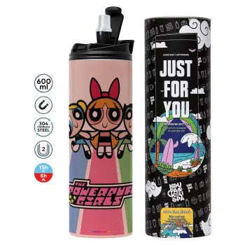 The powerpuff girls , Tumbler ποτήρι θερμό ΡΟΖ από ανοξείδωτο ατσάλι 600ml
