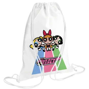 The powerpuff girls , Τσάντα πλάτης πουγκί GYMBAG λευκή (28x40cm)