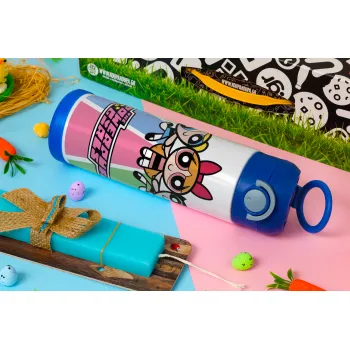 The powerpuff girls , Easter candle, Childrens hot water bottle, stainless steel, with safety straw, BLUE (500ml)