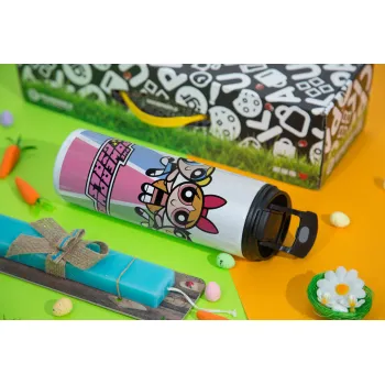 The powerpuff girls , Easter candle,Travel Tumbler 2 Lids, with metal straw & cleaning brush & aromatic flat candle (30cm) (BLUE)