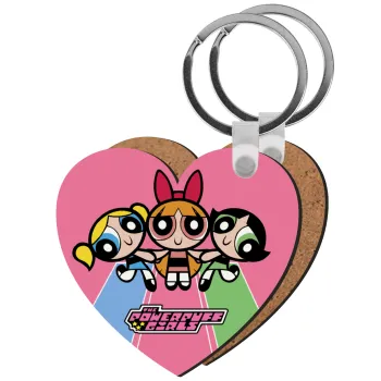 The powerpuff girls , Μπρελόκ Ξύλινο καρδιά MDF