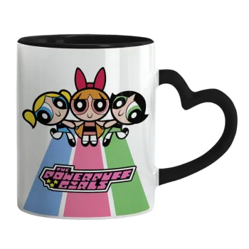 The powerpuff girls , Mug heart black handle, ceramic, 330ml