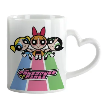 The powerpuff girls , Κούπα καρδιά χερούλι λευκή, κεραμική, 330ml