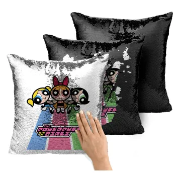 The powerpuff girls , Μαξιλάρι καναπέ Μαγικό Μαύρο με πούλιες 40x40cm περιέχεται το γέμισμα