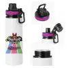 Metallic water bottle with safety lid, 850ml aluminum
