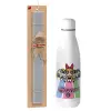 Easter Set, metallic stainless thermos bottle (500ml) & scented flat Easter candle (30cm) (GRAY)