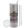 Tumbler stainless steel Silver 600ml, with metal straw & cleaning brush