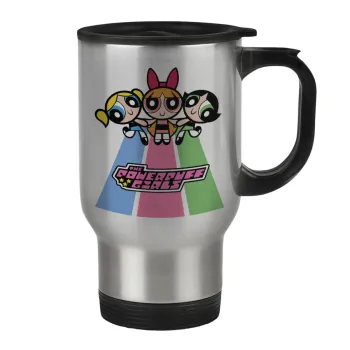 The powerpuff girls , Κούπα ταξιδιού ανοξείδωτη με καπάκι, διπλού τοιχώματος (θερμό) 450ml