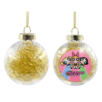 The powerpuff girls , Transparent Christmas tree ball ornament with gold filling 8cm