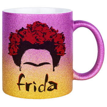 Frida, Κούπα Χρυσή/Ροζ Glitter, κεραμική, 330ml