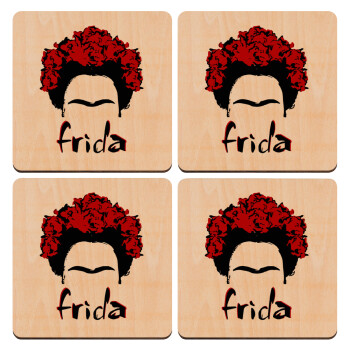 Frida, ΣΕΤ x4 Σουβέρ ξύλινα τετράγωνα plywood (9cm)