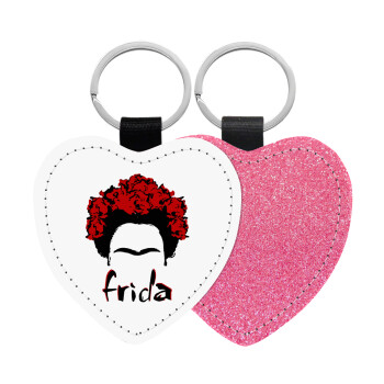 Frida, Μπρελόκ PU δερμάτινο glitter καρδιά ΡΟΖ
