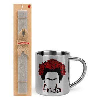 Frida, Πασχαλινό Σετ, μεταλλική κούπα θερμό (300ml) & πασχαλινή λαμπάδα αρωματική πλακέ (30cm) (ΓΚΡΙ)