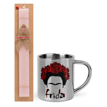 Frida, Πασχαλινό Σετ, μεταλλική κούπα θερμό (300ml) & πασχαλινή λαμπάδα αρωματική πλακέ (30cm) (ΡΟΖ)