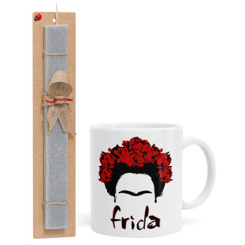 Frida, Πασχαλινό Σετ, Κούπα κεραμική (330ml) & πασχαλινή λαμπάδα αρωματική πλακέ (30cm) (ΓΚΡΙ)