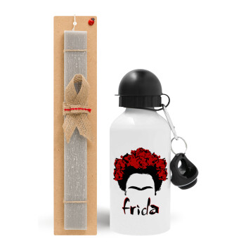 Frida, Πασχαλινό Σετ, παγούρι μεταλλικό  αλουμινίου (500ml) & πασχαλινή λαμπάδα αρωματική πλακέ (30cm) (ΓΚΡΙ)