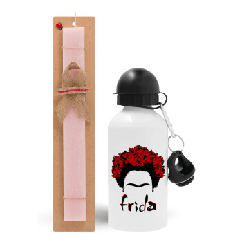 Frida, Πασχαλινό Σετ, παγούρι μεταλλικό αλουμινίου (500ml) & πασχαλινή λαμπάδα αρωματική πλακέ (30cm) (ΡΟΖ)