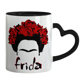 Frida, Κούπα καρδιά χερούλι μαύρη, κεραμική, 330ml