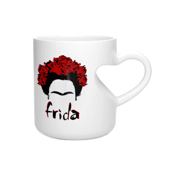 Frida, Κούπα καρδιά λευκή, κεραμική, 330ml