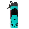 Metallic water bottle with safety lid, 850ml aluminum